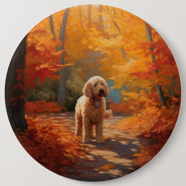 Chapa Redonda De 15 Cm El Goldendoodle en otoño se inspira en las hojas (Anverso)