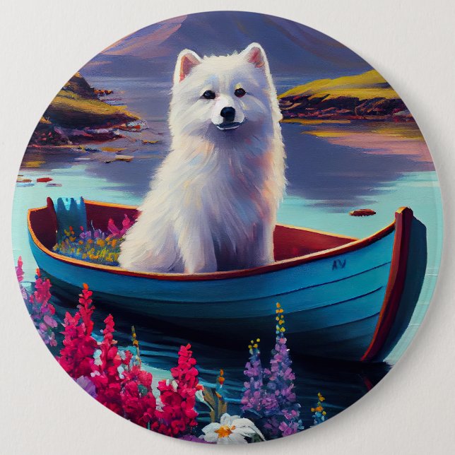 Chapa Redonda De 15 Cm El perro esquimal estadounidense en Paddle: una av (Anverso)