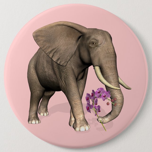 Chapa Redonda De 15 Cm Elefante Con Orquídea Rosa (Anverso)