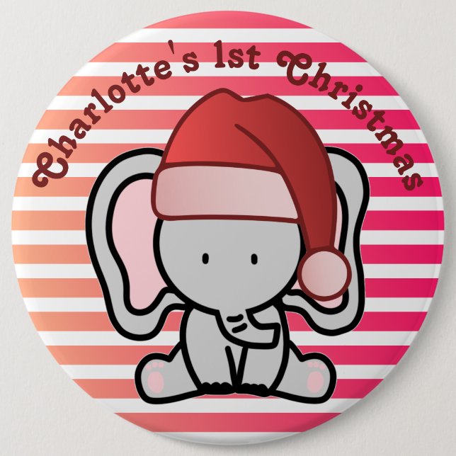Chapa Redonda De 15 Cm Elefante Personalizado Primera Navidad Niña (Anverso)