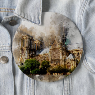 Chapa Redonda De 15 Cm Elegante arte acuático de la catedral de Notre Dam