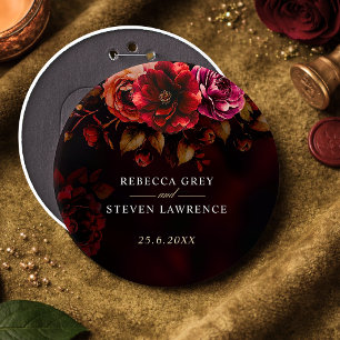 Chapa Redonda De 15 Cm Elegante boda floral temperamental rojo negro 