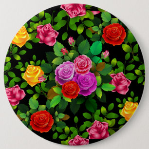 Chapa Redonda De 15 Cm Elegante Flor Rosa Amarillo Rojo Y Rosa Púrpura