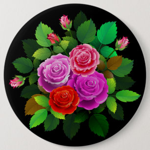 Chapa Redonda De 15 Cm Elegante Flor Rosa Roja Y Rosa Púrpura