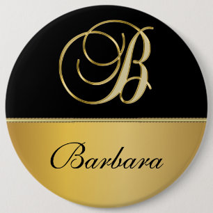 Chapa Redonda De 15 Cm Elegante Monograma "B" Nombre personalizado Oro ne