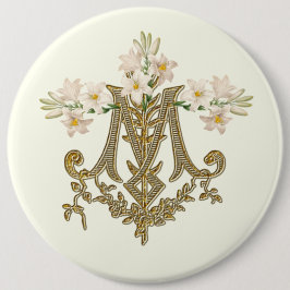 Chapa Redonda De 15 Cm Elegante Virgin Mary Gold Marian Cross Lilies Card