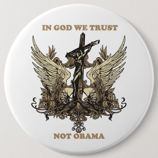 Chapa Redonda De 15 Cm En dios nosotros Confianza-No Obama (Anverso)