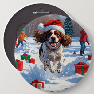 Chapa Redonda De 15 Cm Escena festiva de Navidad con Brittany Spaniel en