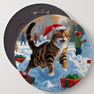 Chapa Redonda De 15 Cm Escena festiva de Navidad con gato Bengalí en la n