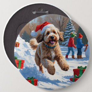 Chapa Redonda De 15 Cm Escena nevada festiva de Navidad con Bernedoodle