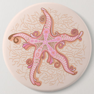 Chapa Redonda De 15 Cm Estrellas de mar y coral patrón pastel rosa