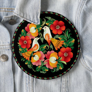 Chapa Redonda De 15 Cm Exquisito Arte Popular Pájaros Flores Decoración H