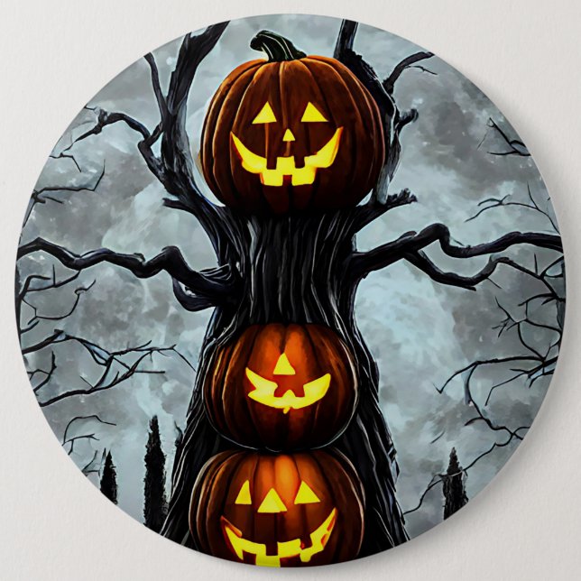 Chapa Redonda De 15 Cm fantasía de un árbol de calabaza de linternas jack (Anverso)