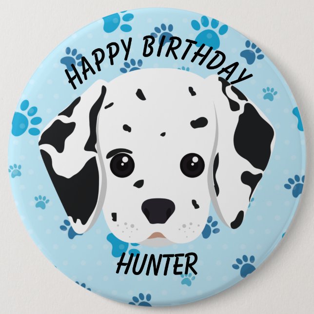 Chapa Redonda De 15 Cm Feliz cumpleaños Dalmatian Puppy Blue Paw (Anverso)