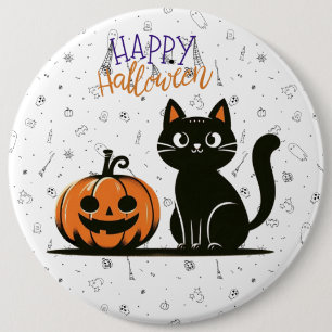 Chapa Redonda De 15 Cm Feliz gato y calabaza de Halloween