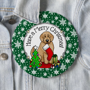 Chapa Redonda De 15 Cm Feliz Navidad 2 Goldendoodle (rojo dorado) Cute