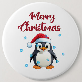 Chapa Redonda De 15 Cm "Feliz Navidad" con pingüino lindo