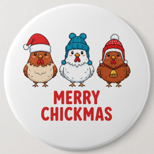 Chapa Redonda De 15 Cm Feliz Navidad de Pollito Divertido