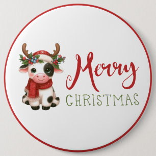 Chapa Redonda De 15 Cm Feliz Navidad linda vaca