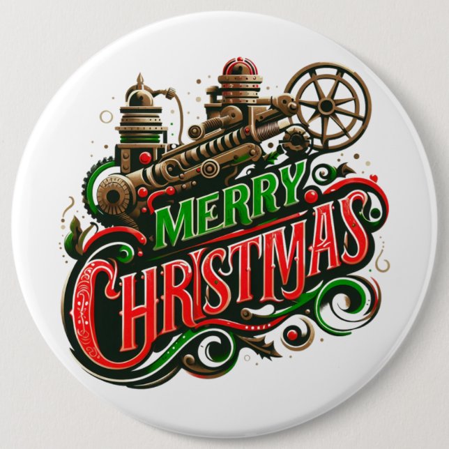 Chapa Redonda De 15 Cm Feliz Navidad steampunk (Anverso)