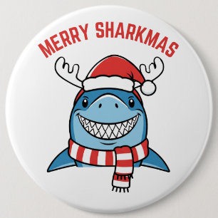 Chapa Redonda De 15 Cm Feliz Sharkmas divertida Navidad Tiburón
