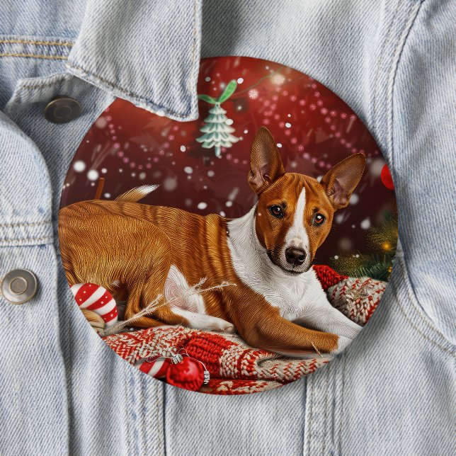 Chapa Redonda De 15 Cm Festividad de los Navidades de perro de Basenji (In situ)