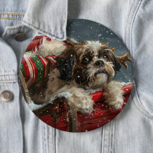 Chapa Redonda De 15 Cm Festividad de los Navidades de perro de Shih Tzu