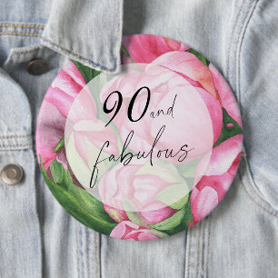 Chapa Redonda De 15 Cm Fiesta de cumpleaños 90 de Peonies flowers
