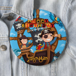 Chapa Redonda De 15 Cm Fiesta de Cumpleaños Pirata