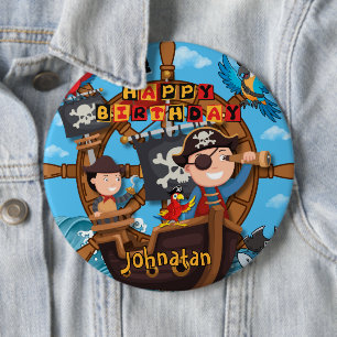 Chapa Redonda De 15 Cm Fiesta de Cumpleaños Pirata