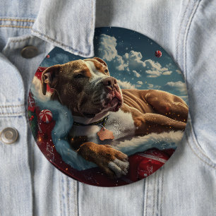 Chapa Redonda De 15 Cm Fiesta Navideña del Perro Pitbull