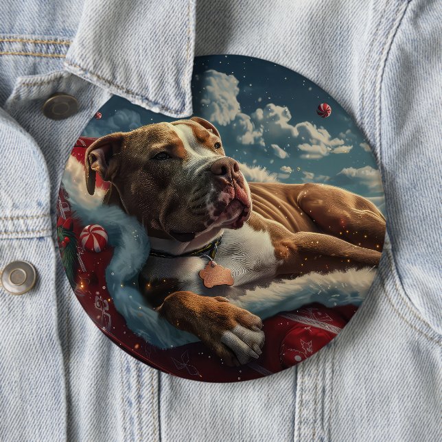 Chapa Redonda De 15 Cm Fiesta Navideña del Perro Pitbull (In situ)