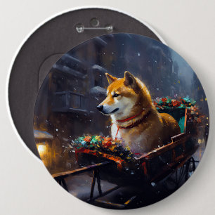 Chapa Redonda De 15 Cm Fiesta Navideña Shiba Inu