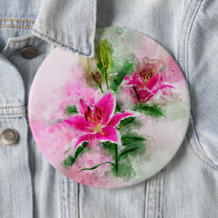 Chapa Redonda De 15 Cm Flor acuarela de Stargazer Lily - wb 02