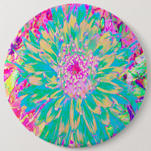 Chapa Redonda De 15 Cm Flor de Dahlia verde y rosa caliente decorativa Ve