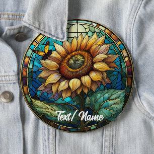 Chapa Redonda De 15 Cm Flor de girasol, clavija floral de diseño de vidri