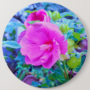 Chapa Redonda De 15 Cm Flor de Hibisco Rosa Elegante con Follaje Acuático