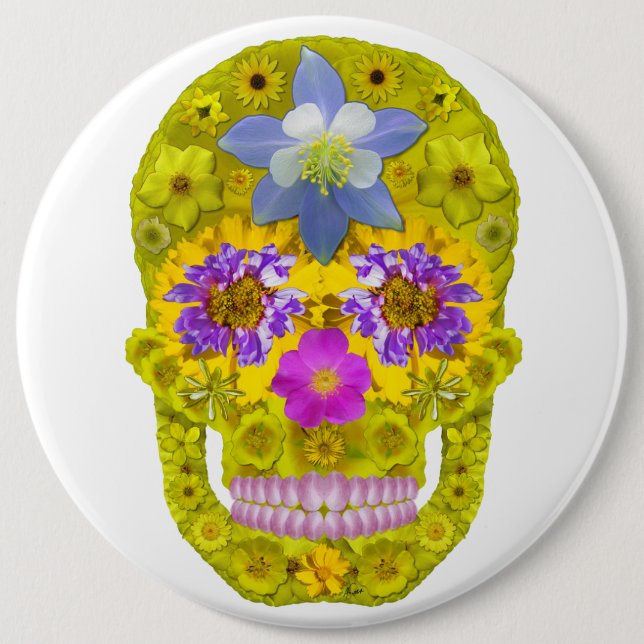 Chapa Redonda De 15 Cm Flor Skull 3 (Anverso)