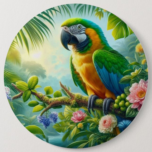 Chapa Redonda De 15 Cm Flor tropical de macao verde (Anverso)
