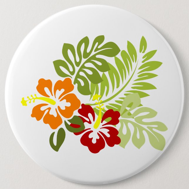 Chapa Redonda De 15 Cm Flor Tropical Deja Al Naranja Rojo Hibiscus Hawaii (Anverso)