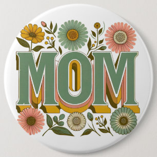 Chapa Redonda De 15 Cm Floral MOM Retro Typography – Mother's Day Shirt