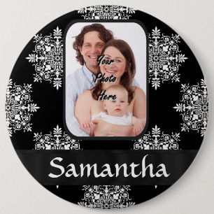 Chapa Redonda De 15 Cm Foto del personalizado de damasco negro