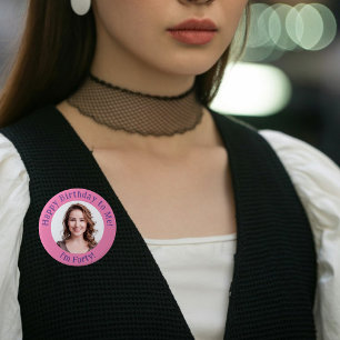 Chapa Redonda De 15 Cm Foto personalizada de cumpleaños, tarjeta de image