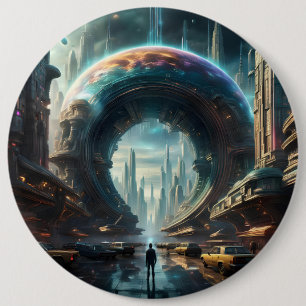 Chapa Redonda De 15 Cm Futurista portal de planetas alienígenas con puert