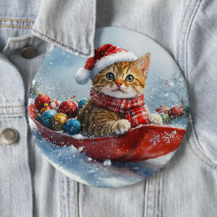 Chapa Redonda De 15 Cm Gato abisinio en trineo Deja que nieve Navidad