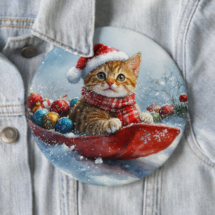 Chapa Redonda De 15 Cm Gato abisinio en trineo Deja que nieve Navidad