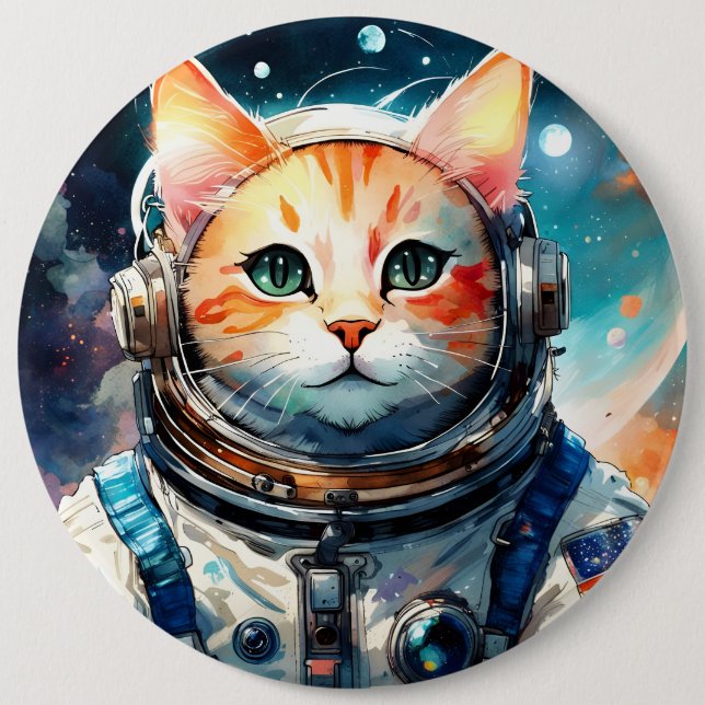 Chapa Redonda De 15 Cm Gato astronauta adorable (Anverso)
