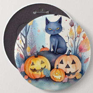 Chapa Redonda De 15 Cm Gato azul oriental de Halloween con calabazas ater