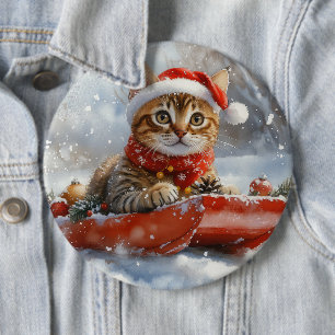 Chapa Redonda De 15 Cm Gato Bengal en Trineo Deja que Nieve Navidad