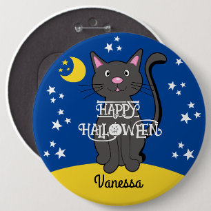 Chapa Redonda De 15 Cm Gato negro Halloween Estrellas Luna Niños adorable